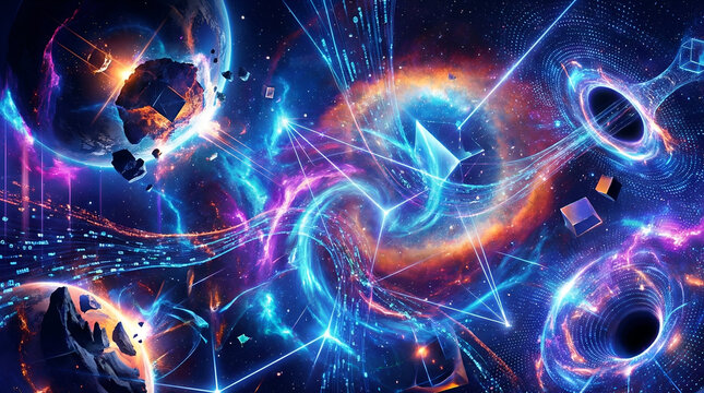 Futuristic Abstract Space Vortex With Neon Energy and Cosmic Elements