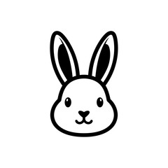 Simple black and white line art icon of a cute rabbit head with long ears.