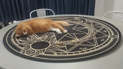 Orange Cat emerge from magic portal