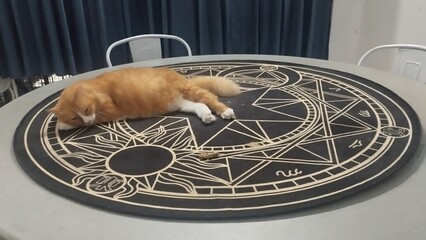 Orange Cat emerge from magic portal