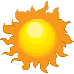 Stylized Cartoon Sun With Orange Rays and Yellow Center Against Transparent Background Vector Art