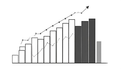 Ascending Bar Graph with Line Chart Overlay Illustration.