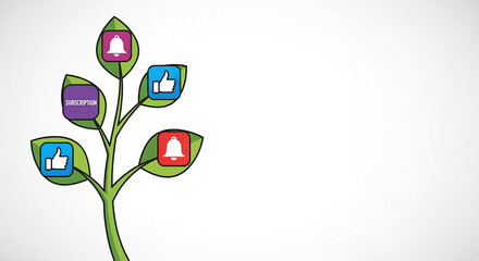 Social Media Growth and Engagement: Plant with Subscription, Like, and Bell Notification Icons