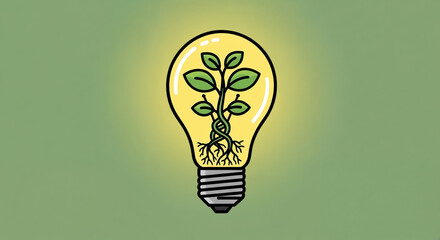 Green Energy Concept: Plant Growing Inside Light Bulb with DNA Helix