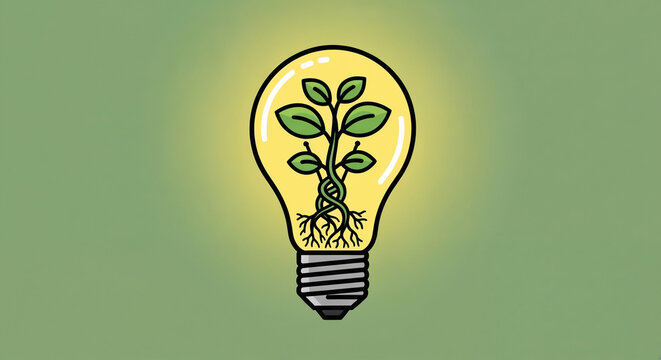 Green Energy Concept: Plant Growing Inside Light Bulb with DNA Helix - Powered by Adobe