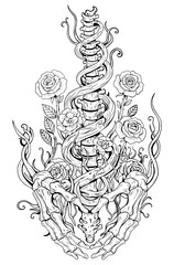 Hands & Spine Botanical Fusion - Floral Line Art