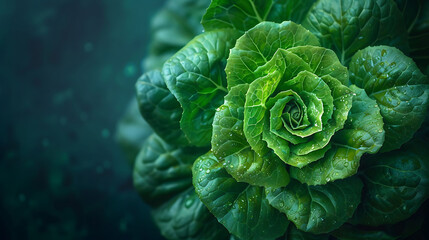 Detailed close-up of a fresh green lettuce head with crisp vibrant leaves, ideal for food, produce, salad ingredients, and freshness searches.