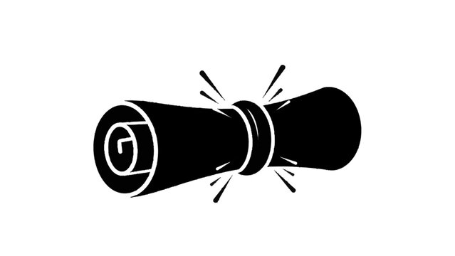 Vector illustration of black silhouette icon of a rolled diploma or certificate scroll tied with a ribbon, isolated on transparent background 