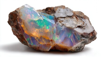 Fototapeta premium Opal rough stone isolated on white background
