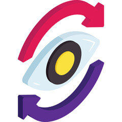 Stylized Eye Icon with Rotating Arrows Symbolizing Vision and Process on Transparent Background