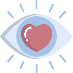 Stylized Eye Illustration With A Red Heart Shape In The Iris Radiating Soft Blue Light And Gentle Lines Against A Transparent Background symbolizing love and vision