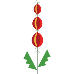 Stylized Digital Illustration of a Tall Red Flower with Yellow Stripes and Green Leaf Accents on a Transparent Background