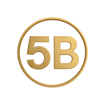 Golden 5 B emblem, with metallic sheen, cutout, PNG isolated on transparent background