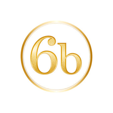 Golden Number 6b, inside a circular outline, cutout, PNG isolated on transparent background