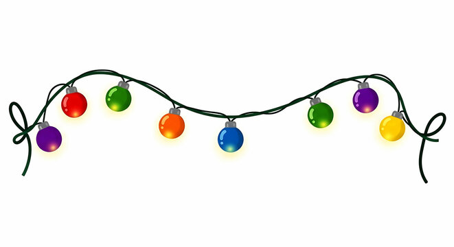 Colorful Christmas lights string with purple red green orange blue yellow bulbs decoration - Powered by Adobe