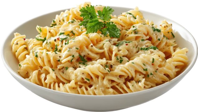 Creamy spiral pasta with herbs and spices