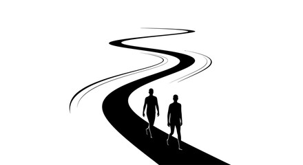Winding path with silhouettes representing journey of companionship and guidance towards future