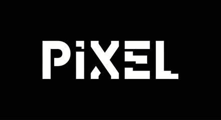 Minimalist pixel typography on a black backdrop emphasizing modernity and digital aesthetics