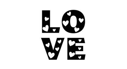 Stylized love typography composition featuring hearts within black bold letters design © Anisah