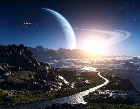 sunrise in the mountains - Powered by Adobe