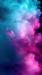 Fototapeta premium A vibrant, abstract depiction of swirling cosmic clouds or nebulae, transitioning from deep blues and cyans on the left to bright magentas and purples on the ri