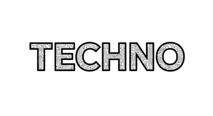 Techno word art with circuit board texture for a digital and modern technology theme