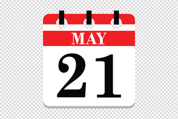 21 May Calendar icon vector, 21 dates of May month calendar icon, dates of May 21 icon calendar, vector calendar icon.