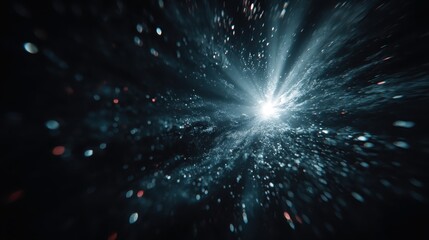 Fototapeta premium Bright light explosion with particles spreading in a dark space background