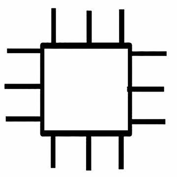 Illustration of a central square with eight lines extending outwards from each side in black on white