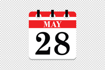 28 May Calendar icon vector, 28 dates of May month calendar icon, dates of May 28 icon calendar, vector calendar icon.