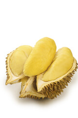 Fresh Thai Durian Fruit with Golden Yellow Flesh Exposed from Spiky Shell