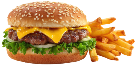 A delicious cheeseburger with a side of golden french fries