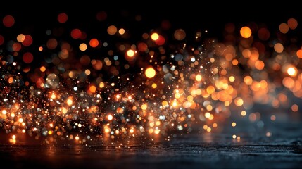 Naklejka premium Golden bokeh lights sparkling over a dark textured surface with festive ambiance