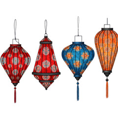 Obraz premium Colorful traditional asian lanterns for festive cultural decor isolated on transparent background