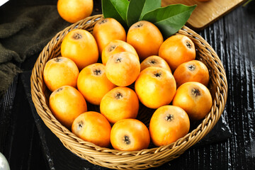 Fresh Yunnan Mountain Loquat Fruits in Wicker Basket - High Quality Five Star Produce