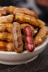 Marinated Five Spice Boiled Peanuts in Bowl - Traditional Asian Late Night Snack Food