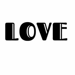 Illustration of the word love in a bold, sans serif font with a black fill on a white background