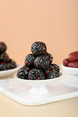 Handmade Black Sesame Seed Energy Balls Closeup - Healthy Diet Snack Food Photography