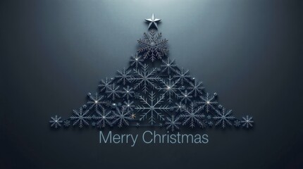 Minimalist Black Christmas Tree made of Snowflakes and Star on Dark Background Holiday Design_11