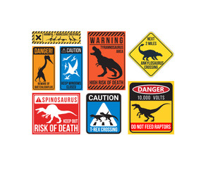 Dinosaur Warning sign Stickers Pack, vector illustration