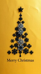 Minimalist Christmas Tree Made of Black Snowflakes on Gold Background Modern Dark Festive Holiday Greeting Card_8