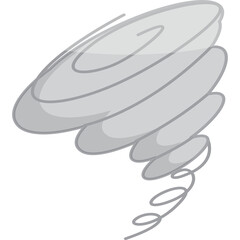 Stylized Gray Tornado Cloud Formation with Swirling Motion and Spiral Tail on Transparent Background