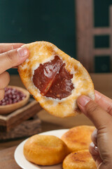 Homemade Deep Fried Red Bean Paste Filled Pastry Traditional Asian Sweet Dessert