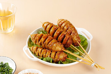 Handmade Chinese Gluten Skewers from Henan Province - Traditional Street Food on Bamboo Sticks