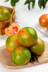 Fresh Tropical Mangoes on Wooden Board - Ripe Colorful Fruit Display