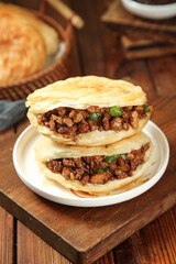 Chinese Roujiamo Pork Burgers Shaanxi Style Crispy Buns Traditional Street Food Meat Sandwich