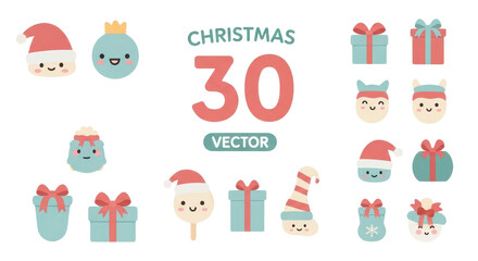 Fototapeta premium Christmas vector pack featuring Santa faces, gifts, icons, and holiday elements
