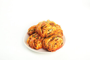 Handmade Spicy Pastry Rolls with Herbs on White Plate - Delicious Appetizer Food Photography