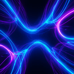 Fototapeta premium Neon Energy Flow: Mesmerizing blue and pink neon light trails weave through the darkness, creating a dynamic visual of energy and motion. The vibrant.
