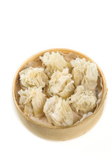 Handmade Siu Mai Dumplings in Bamboo Steamer Basket
